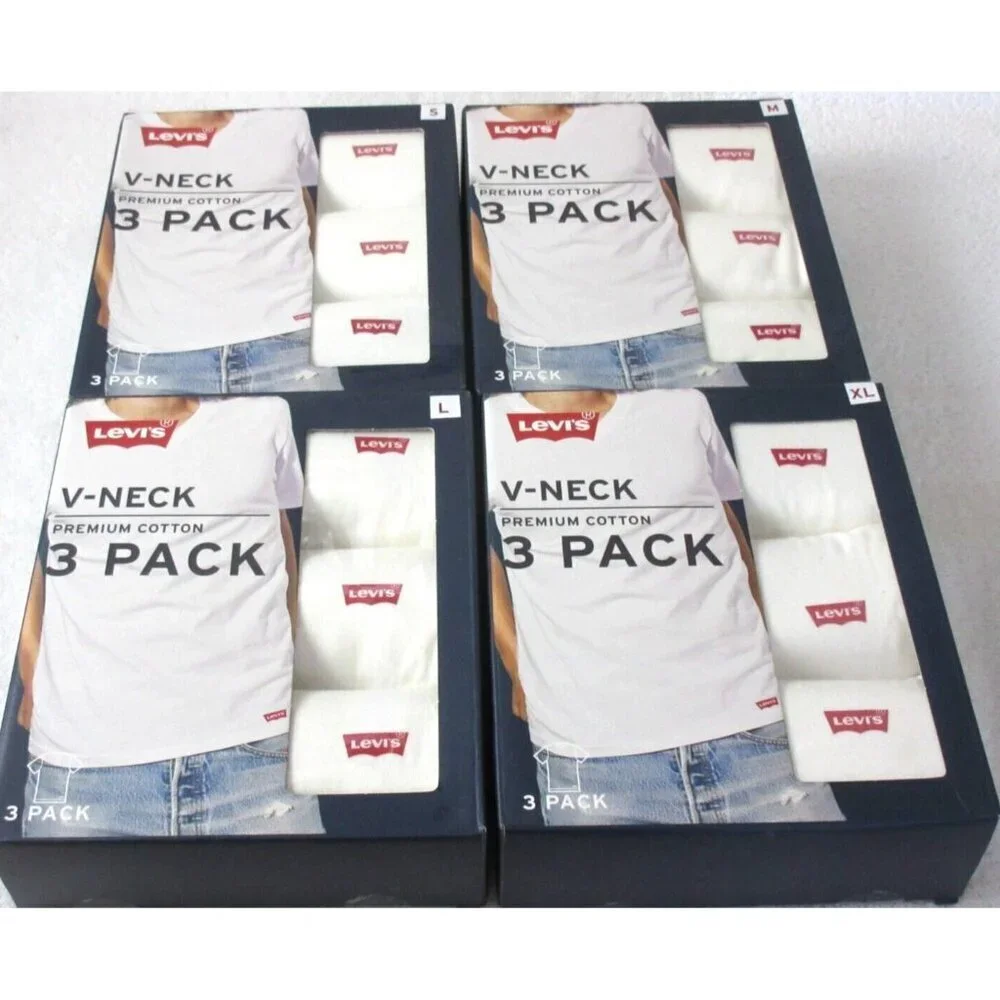 Levi's Men's V-Neck Premium Cotton Classic 3 Pack Tee shirts White NIB